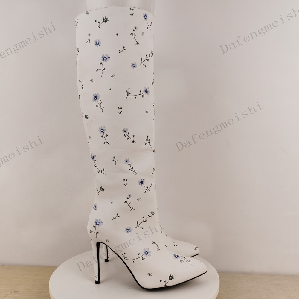 أحذية طويلة بيضاء مزينة بالزهو - مراجعة Women'S Fashion Knee High Boots وسعره