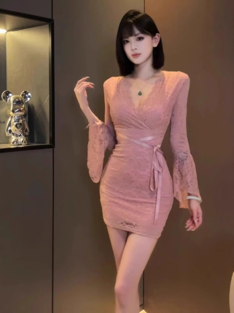 مثير الدانتيل جرس كم فستان الم - مراجعة Women Fashion Dress Names وسعره